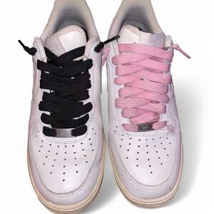 Nike Air Force 1 White Sneakers with Black and Pink Laces